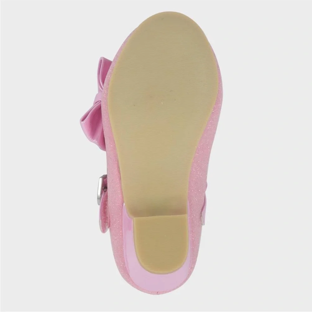Disney Girls Pink Glitter Mary Jane Heel with Bow Accent
